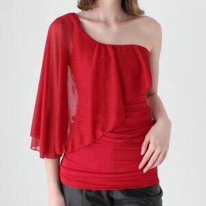 Vintage 2000s red sheer jersey one shoulder top
